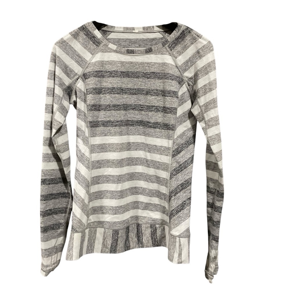 LULULEMON RACE YOUR PACE LONG SLEEVE MARSHMALLOW STRIPE SLATE YOGA DANCE EUC 6